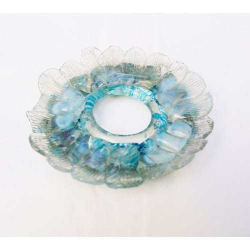 coupelle bleu transparent opaline vagues pour lustre